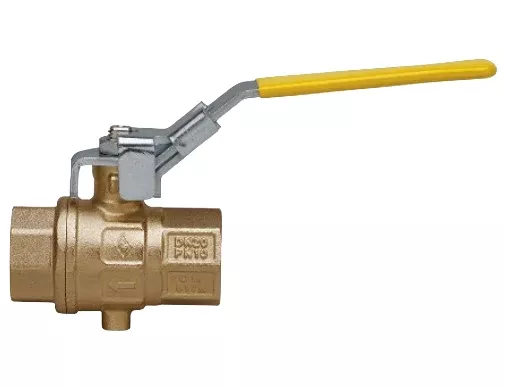 1-1/2" Bonomi 511L Ball Valve, Full Port with Bleed Hole, Brass, FNPT Threaded, with Latch Lock Handle