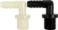 1 Inch Poly Elbow Fitting with Male NPT Thread to Hose Barb Connection - 90 Degree