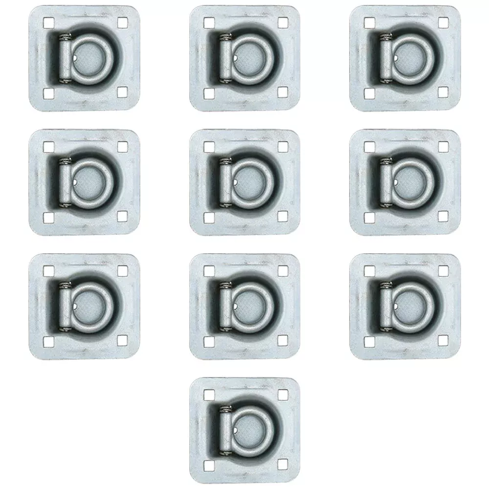 10 pk Flush Mount Recessed Ring Trailer Cargo Tie Down Control D-Rings 6000 lbs.