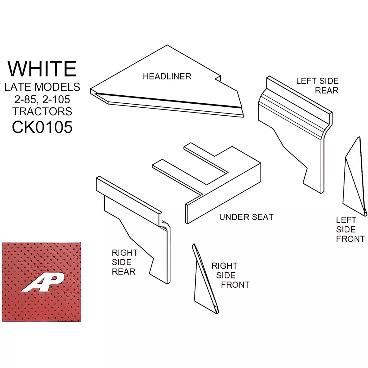 White Lower Cab Kit With Headliner-Late-Red for White, CK0105