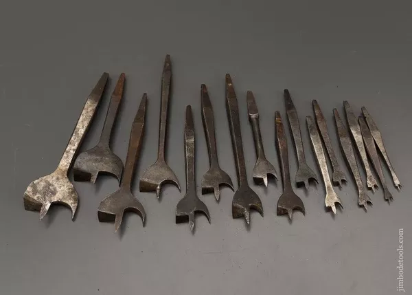 Working Set of 16 19th Century Center Bits for Bit Brace - 102406